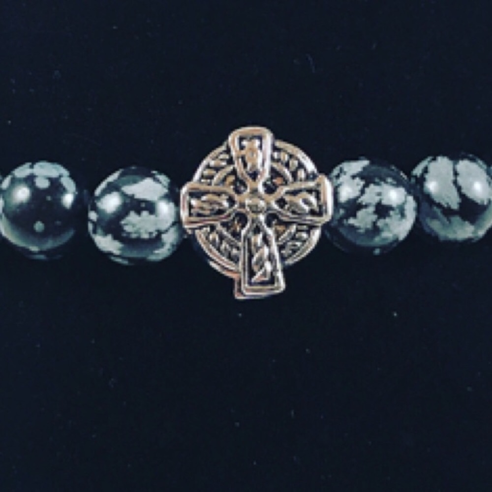 π΄SALE obsidian gemstones celtic cross bracelet - Picture 2 of 8